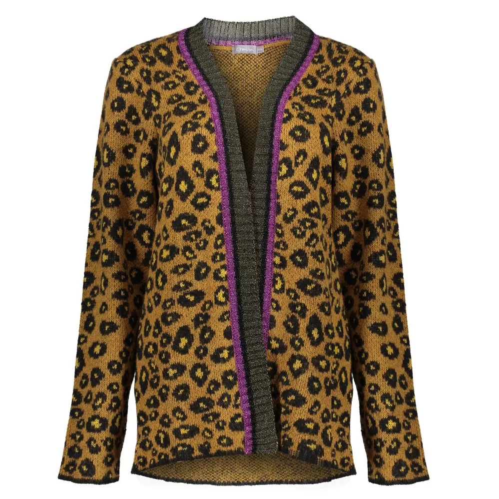 Geisha Fashion -Geisha Cardigan Leopard Print 94554-70 Mustard