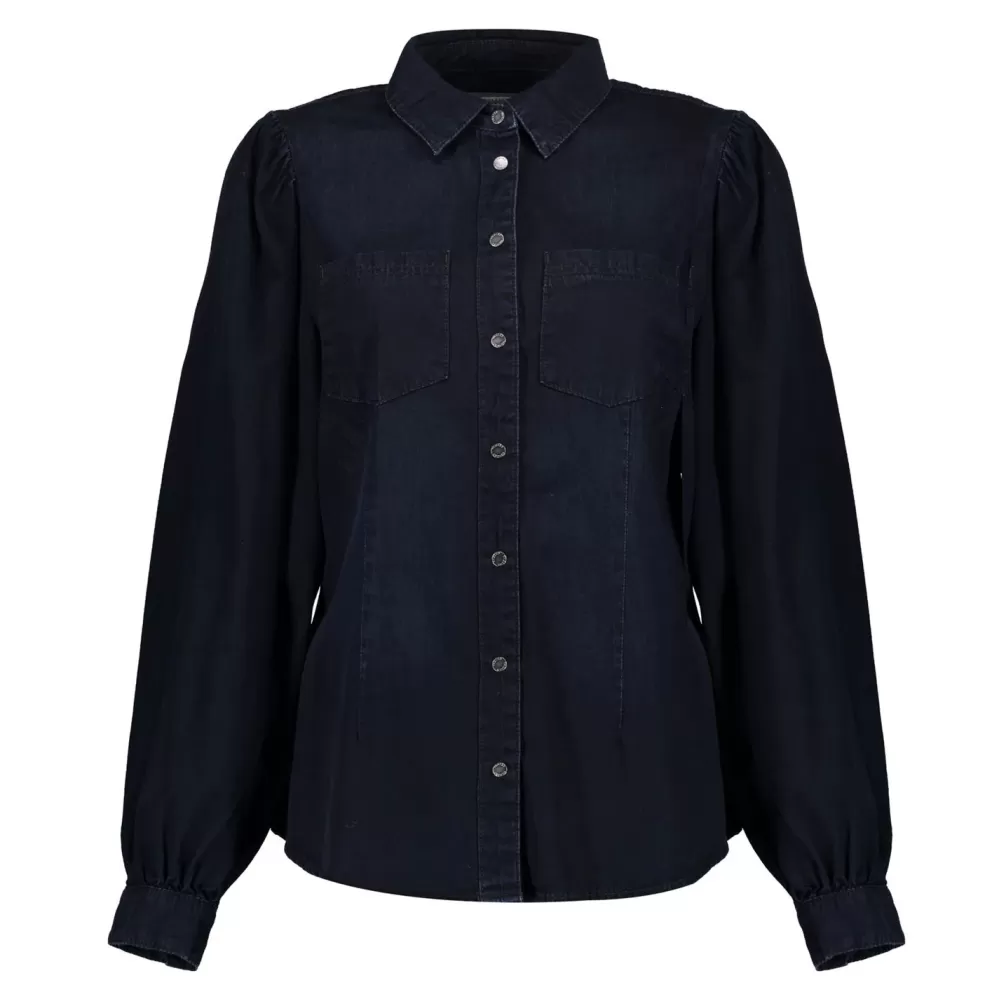 Geisha Fashion -Geisha Dames Denim Blouse 33508-10 Blue/Black Denim