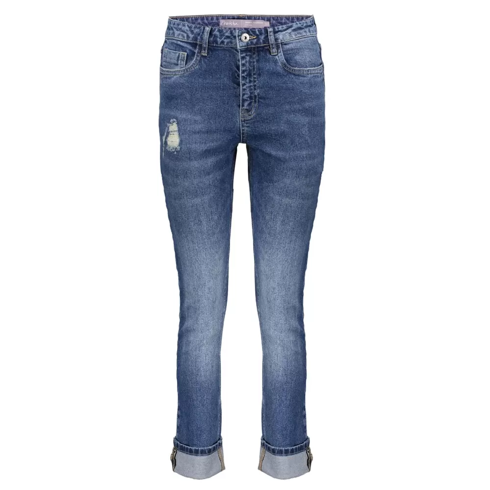 Geisha Fashion -Geisha Dames Distressed Skinny Jeans 31881-42 Mid Blue Denim