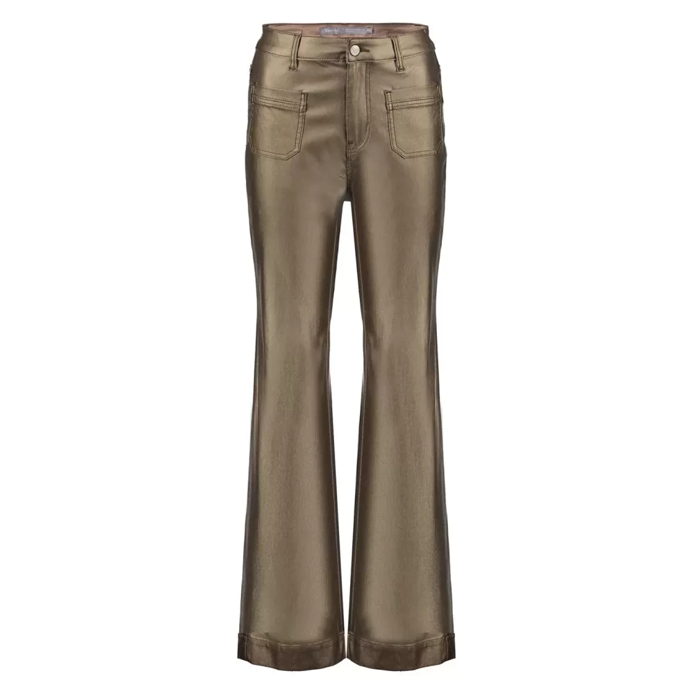 Geisha Fashion -Geisha Dames Flared Metallic Jeans 31815-10 Gold