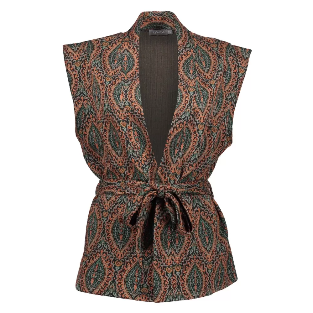 Geisha Fashion -Geisha Dames Gilet Met Paisley Print 35902-20 Black