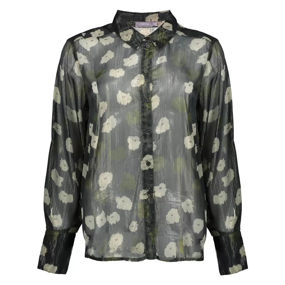 Geisha Fashion -Geisha Dames Lurex Blouse Met Bloemenprint 33891-81 Olive