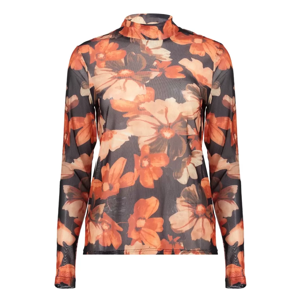 Geisha Fashion -Geisha Dames Mesh Top Met Bloemenprint 32842-14 Black