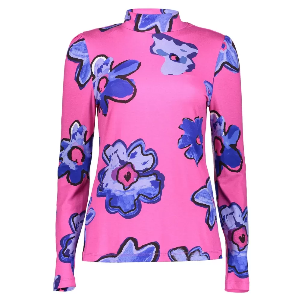 Geisha Fashion -Geisha Dames Mock Neck Top Met Bloemenprint 32856-40 Pink