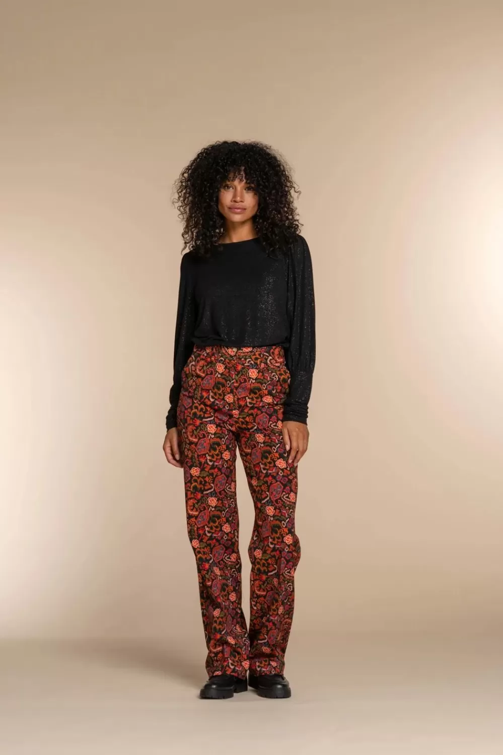 Geisha Fashion -Geisha Dames Pantalon Met Bloemenprint 31569-32 Black