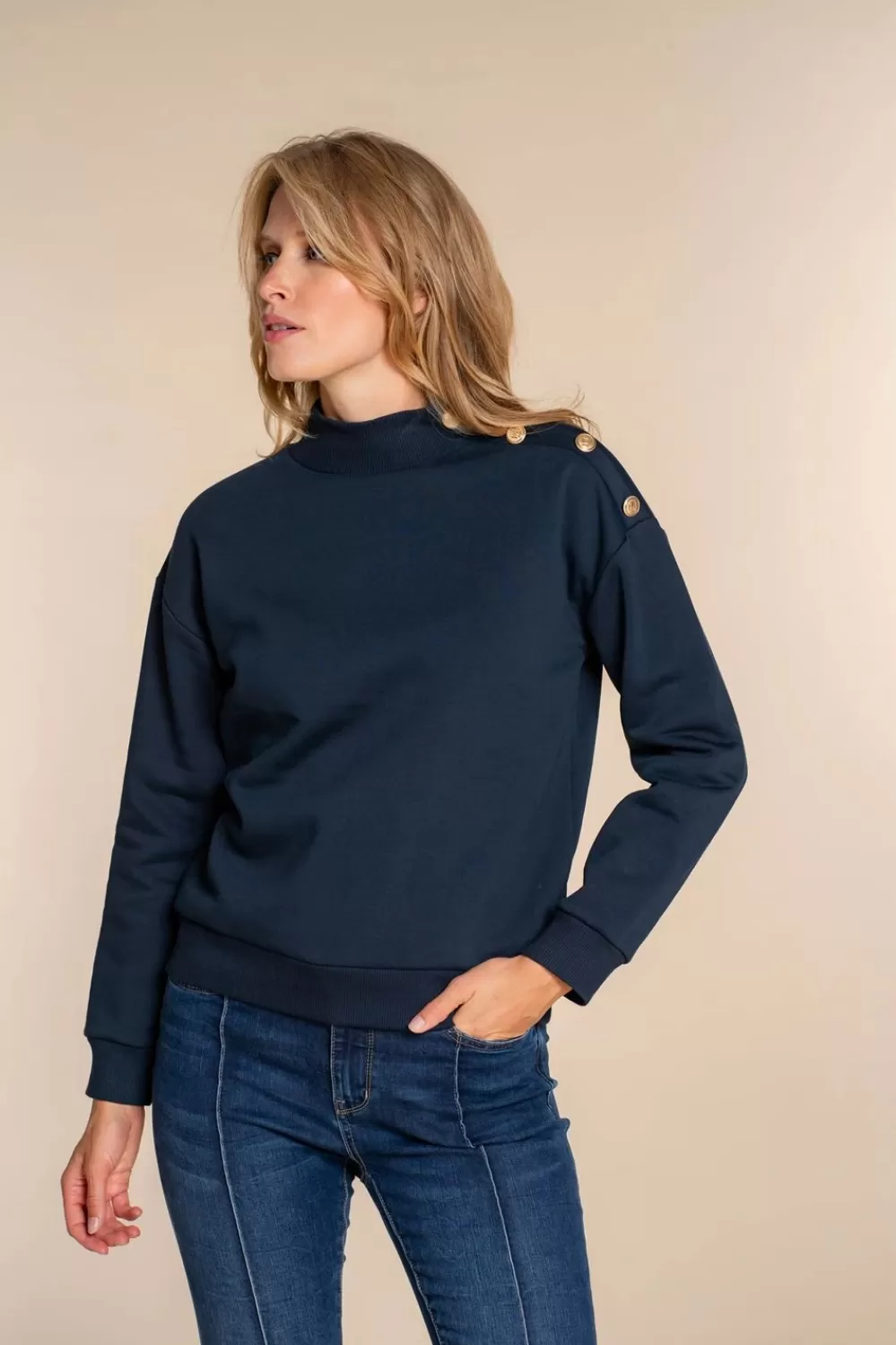 Geisha Fashion -Geisha Dames Sweater Met Knopen 32834-41 Navy