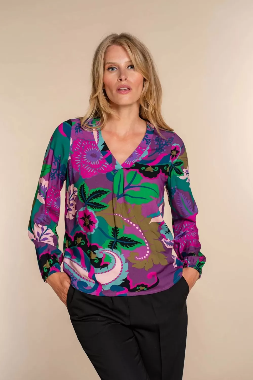 Geisha Fashion -Geisha Dames Top Met Bloemenprint 33948-20 Port