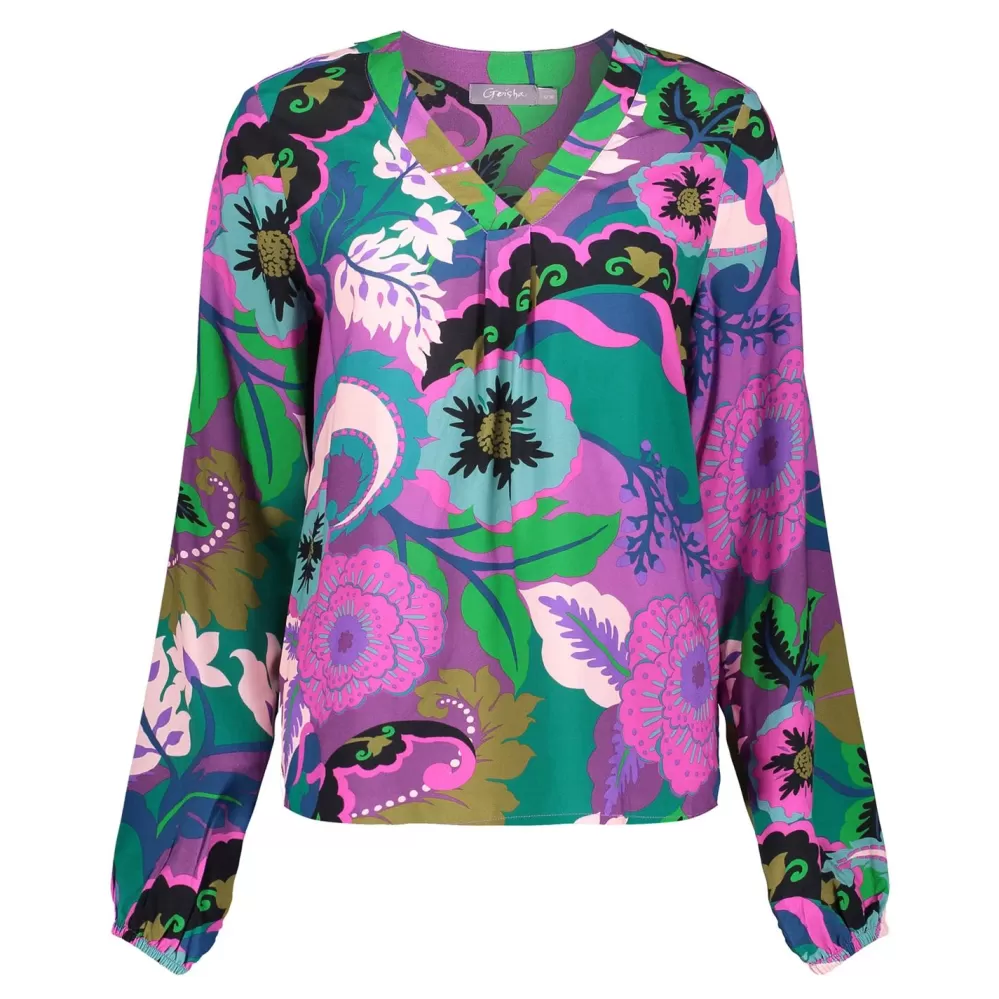 Geisha Fashion -Geisha Dames Top Met Bloemenprint 33948-20 Port