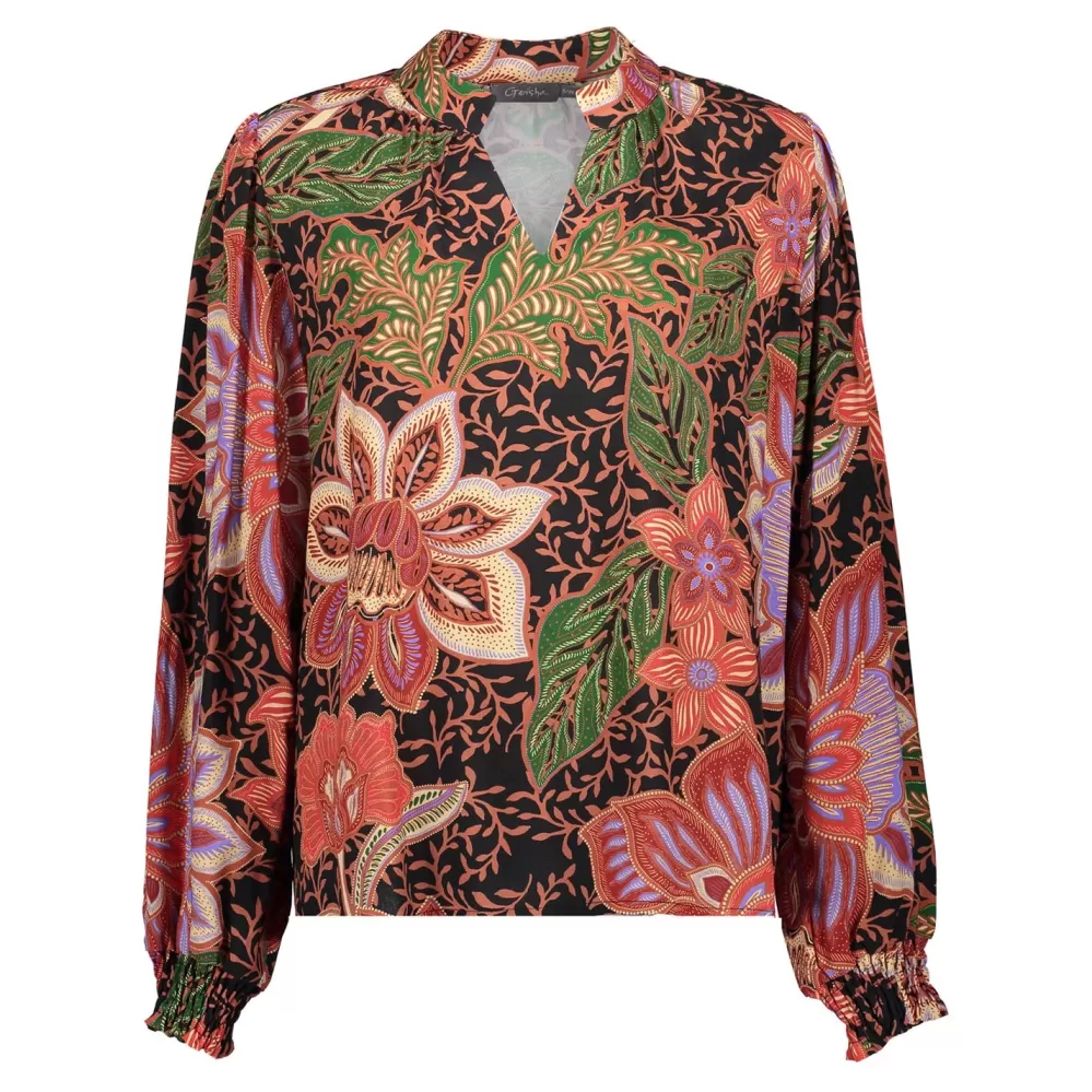 Geisha Fashion -Geisha Dames Top Met Bloemenprint 33958-20 Black