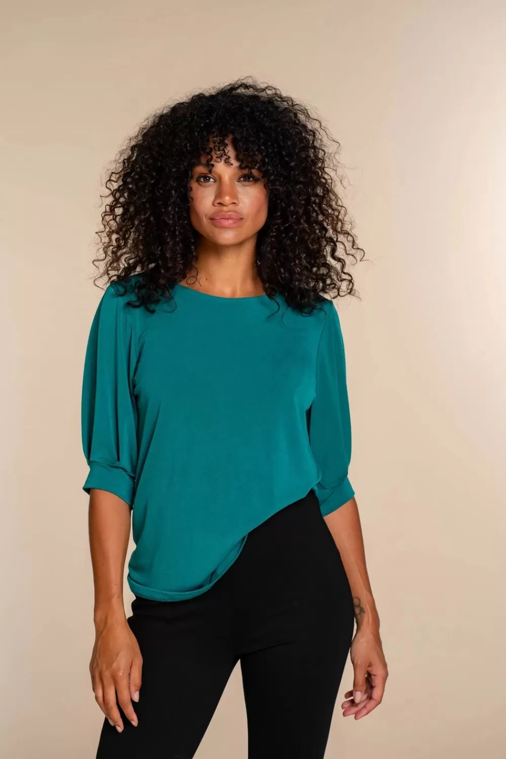 Geisha Fashion -Geisha Dames Top Met Gepofte Mouwen 33570-60 Emerald