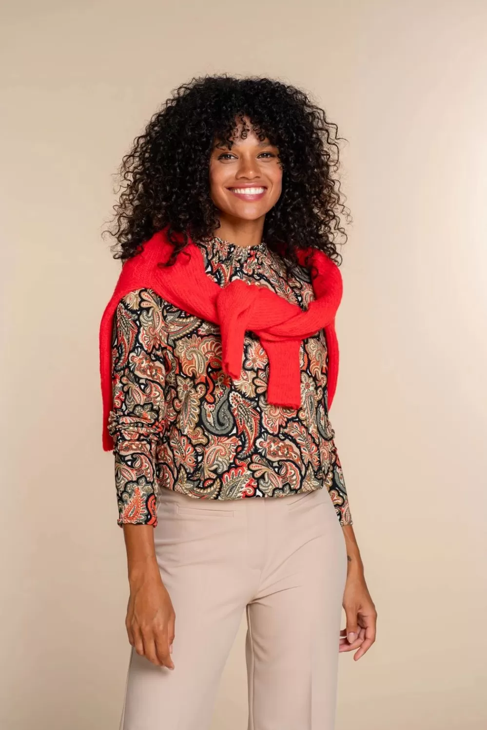 Geisha Fashion -Geisha Dames Top Met Paisley Print 32892-60 Coral