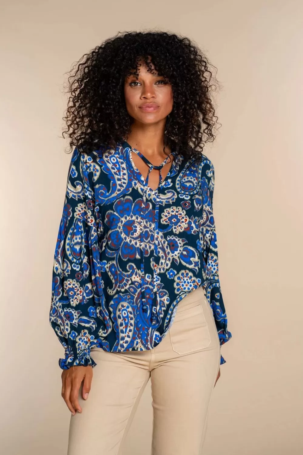 Geisha Fashion -Geisha Dames Top Met Paisley Print 33664-20 Blue