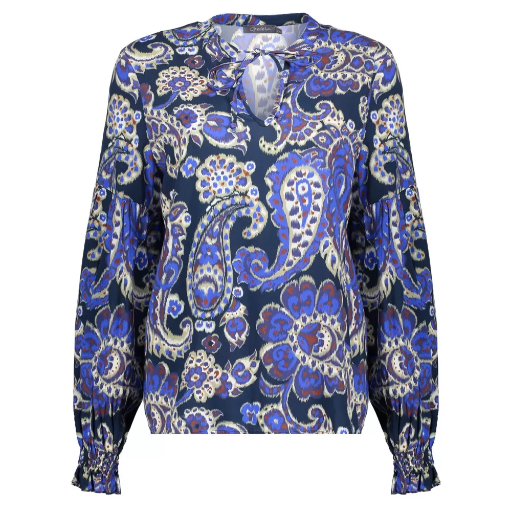 Geisha Fashion -Geisha Dames Top Met Paisley Print 33664-20 Blue