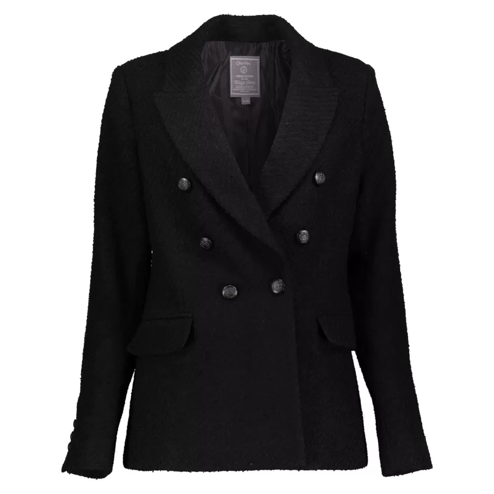 Geisha Fashion -Geisha Dames Tweed Double Breasted Blazer 35804-10 Black