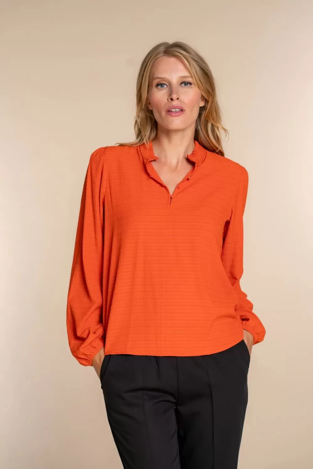 Geisha Fashion -Geisha Dames Uni Crinckle Top 33840-47 Orange