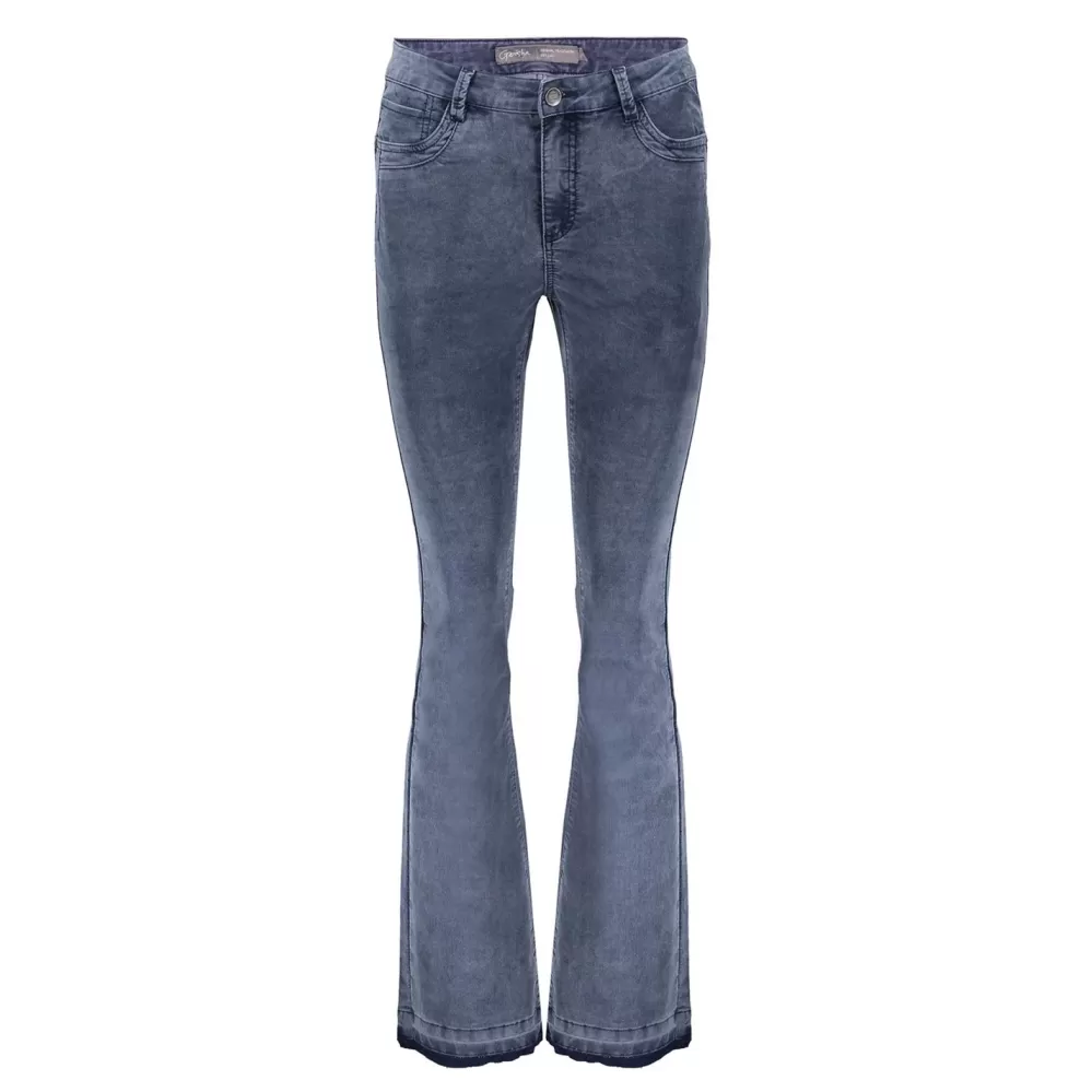 Geisha Fashion -Geisha Flared Two-Tone Rib Jeans 21522-10 Blue