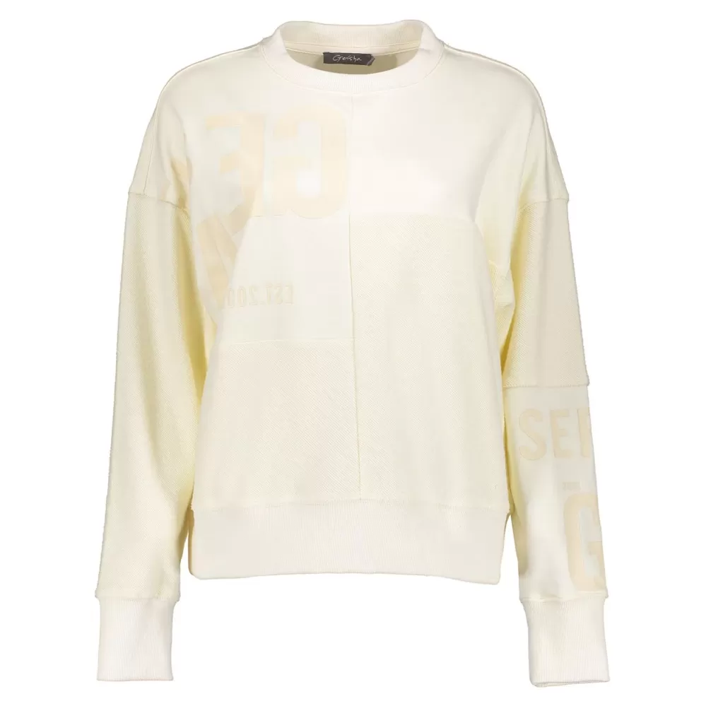 Geisha Fashion -Geisha Patchwork Crewneck Sweater 23509-10 Off-White