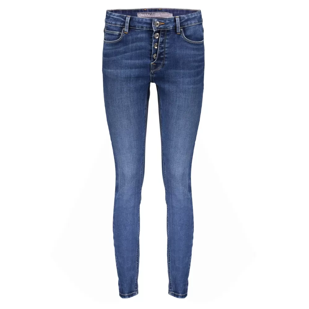 Geisha Fashion -Geisha Skinny Jeans Button Closure 21868-50 Blue Denim