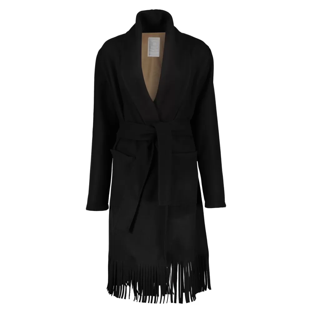 Geisha Fashion -Geisha Stylish Coat Fringes /Camel 18565-70 Black