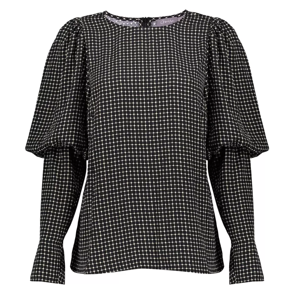 Geisha Fashion -Geisha Top Graphic Polka Dot Print 23830-26 Black/White