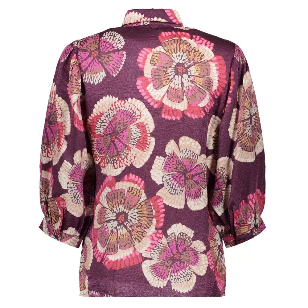 Geisha Fashion -Geisha Women Blouse With Floral Print 33648-20 Burgundy