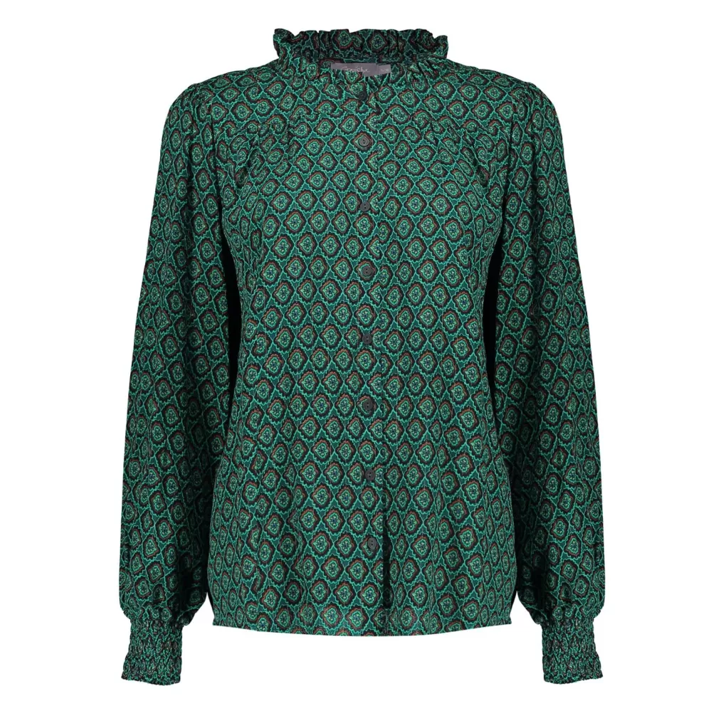 Geisha Fashion -Geisha Women Blouse With Print 33630-20 Emerald