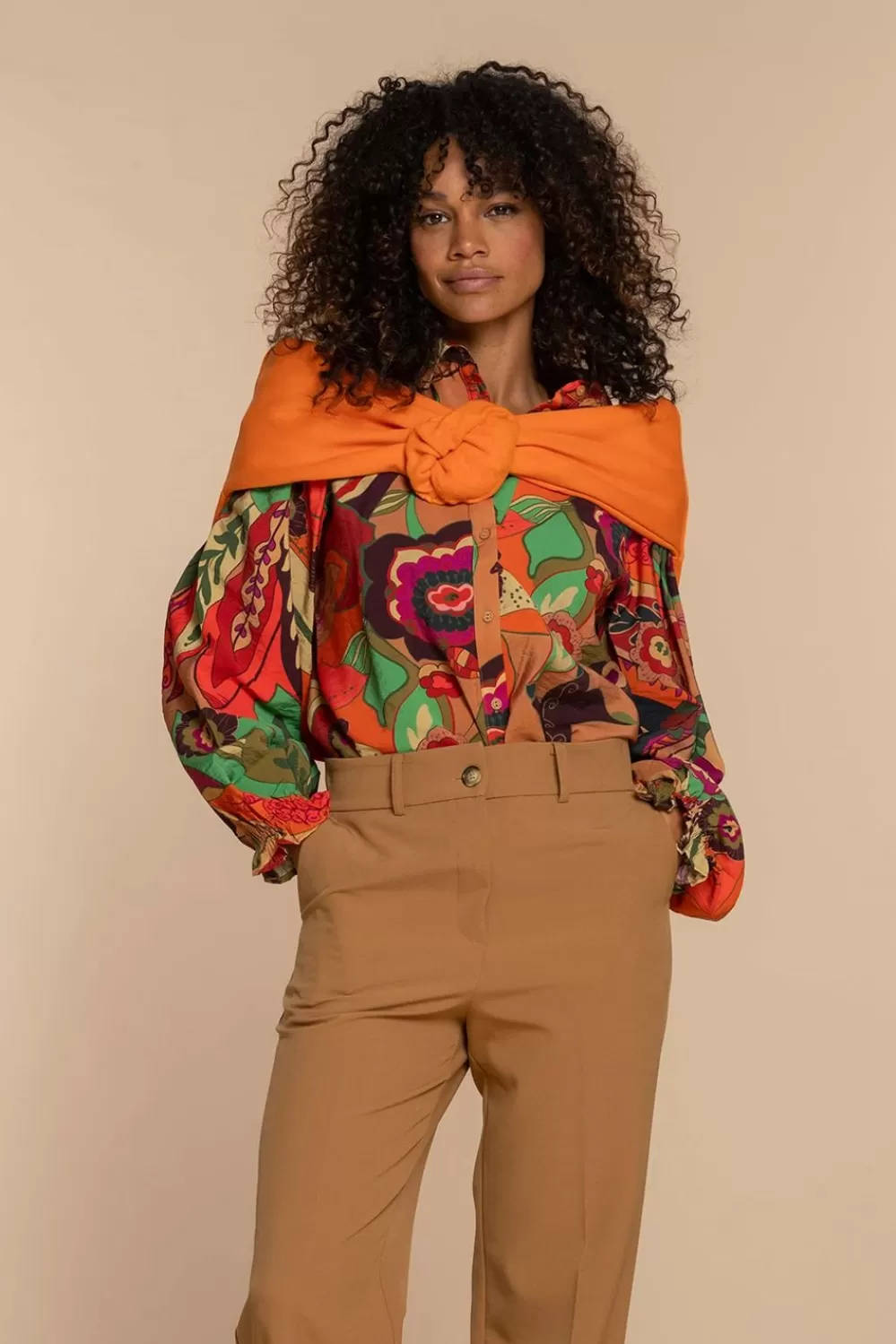 Geisha Fashion -Geisha Women Blouse With Print 33692-20 Camel