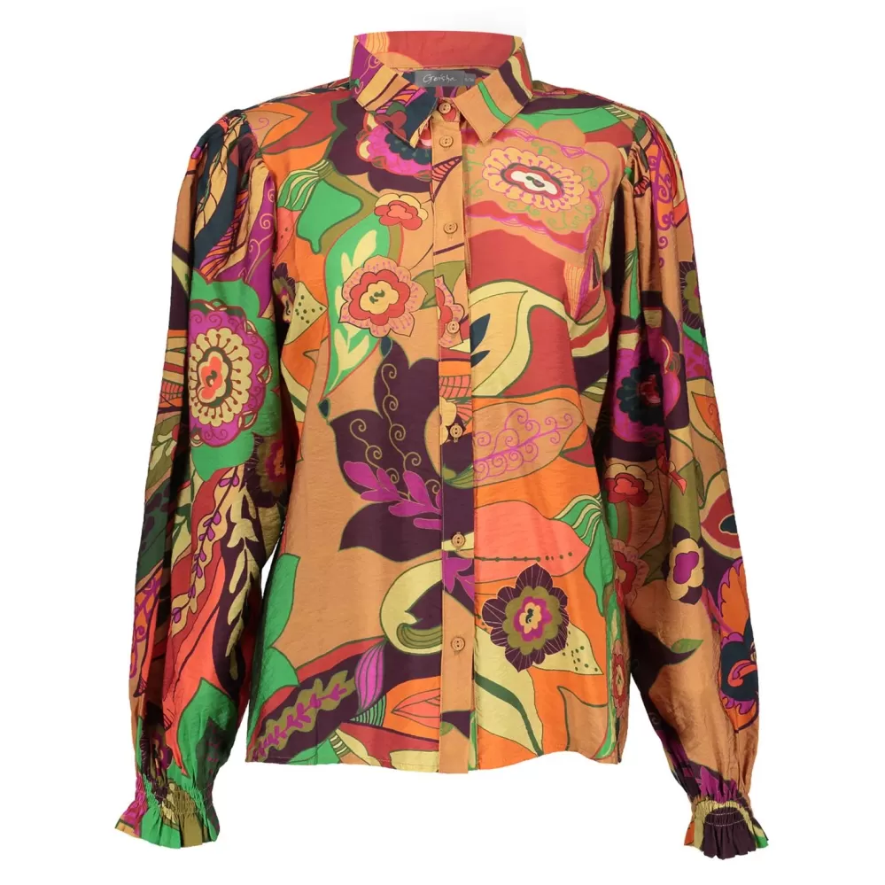 Geisha Fashion -Geisha Women Blouse With Print 33692-20 Camel