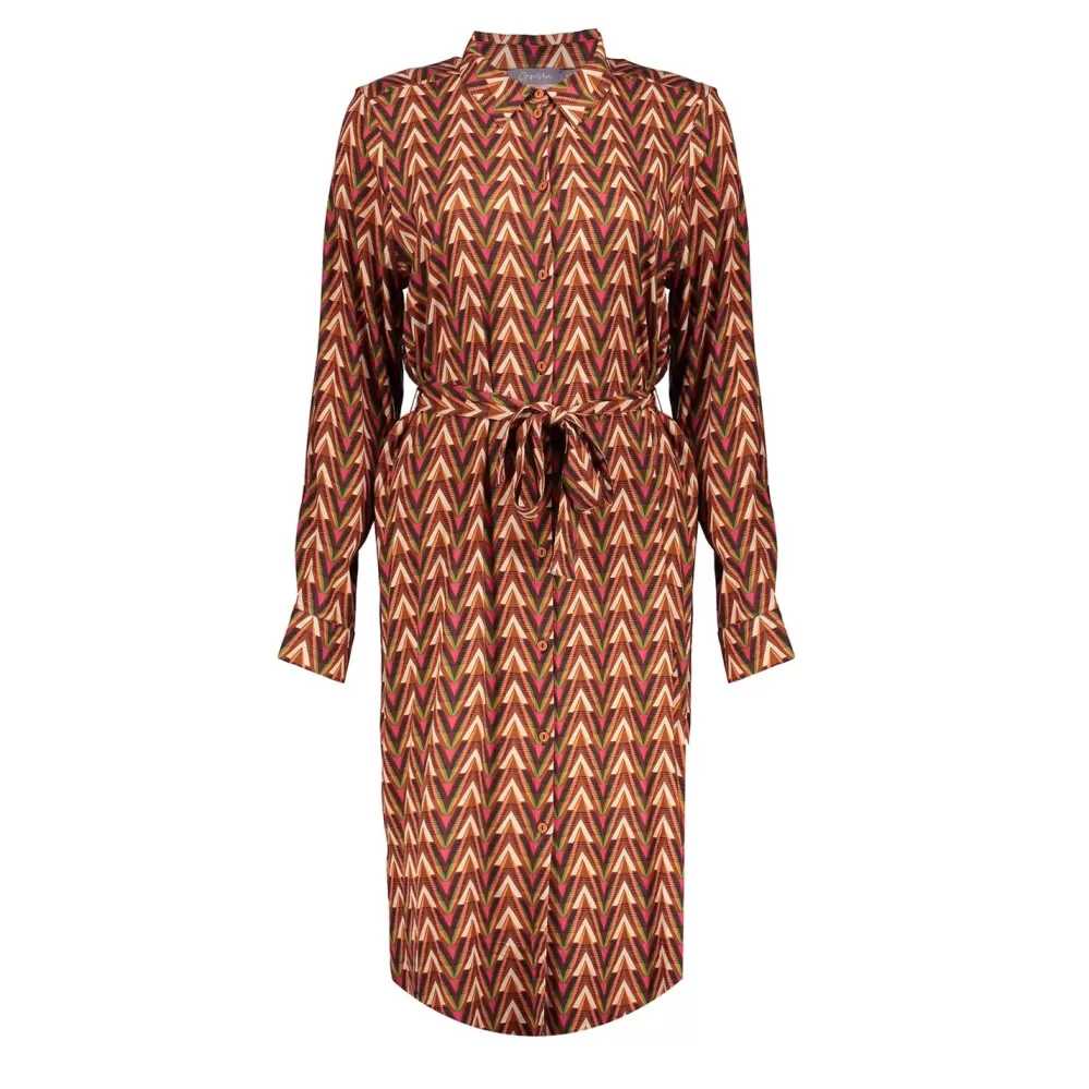 Geisha Fashion -Geisha Women Button-Up Dress With Print 37606-20 Orange