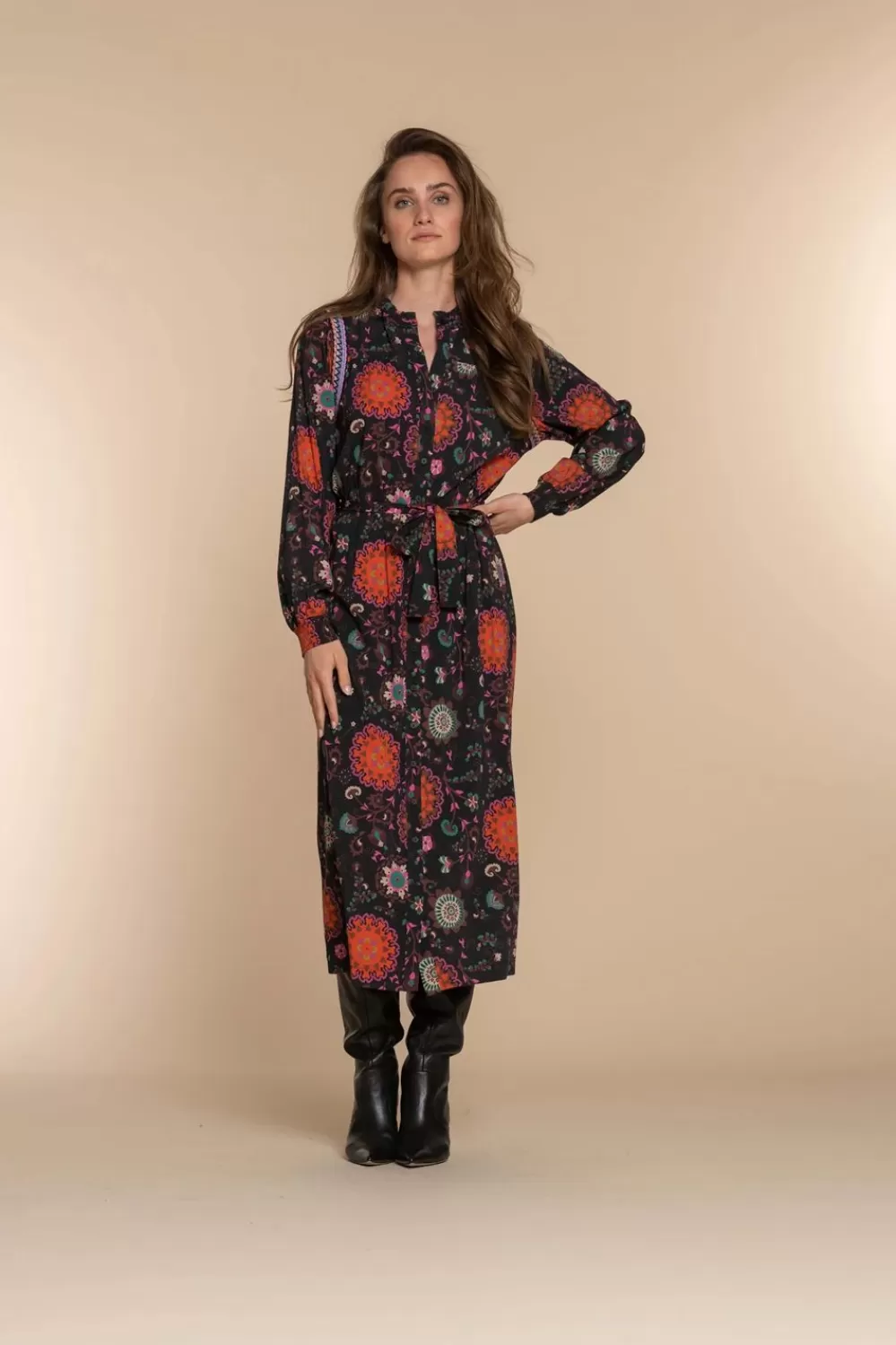 Geisha Fashion -Geisha Women Button-Up Dress With Print 37635-20 Black