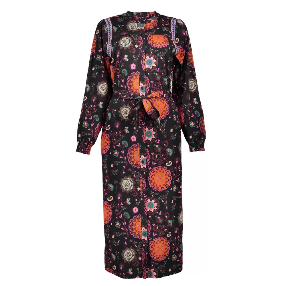 Geisha Fashion -Geisha Women Button-Up Dress With Print 37635-20 Black