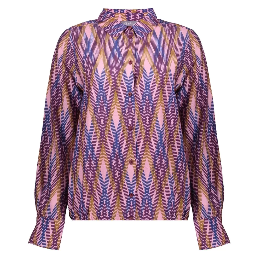 Geisha Fashion -Geisha Women Checkered Blouse 33655-20 Purple