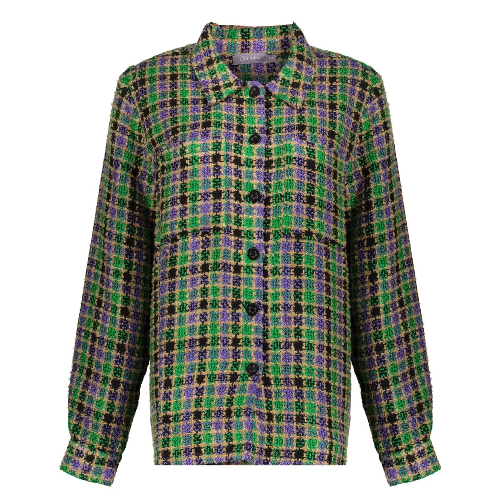 Geisha Fashion -Geisha Women Checkered Blouse Shirt Jacket 33684-20 Green