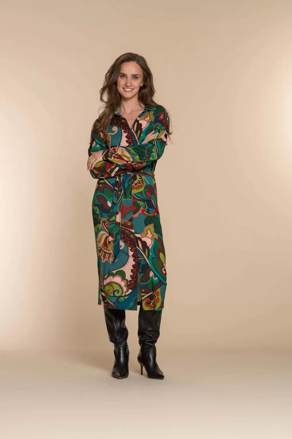 Geisha Fashion -Geisha Women Colourful Button-Up Dress 37600-20 Emerald