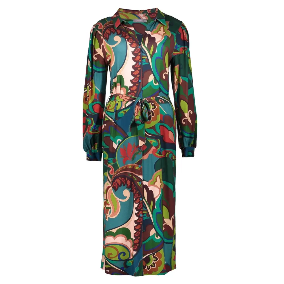 Geisha Fashion -Geisha Women Colourful Button-Up Dress 37600-20 Emerald