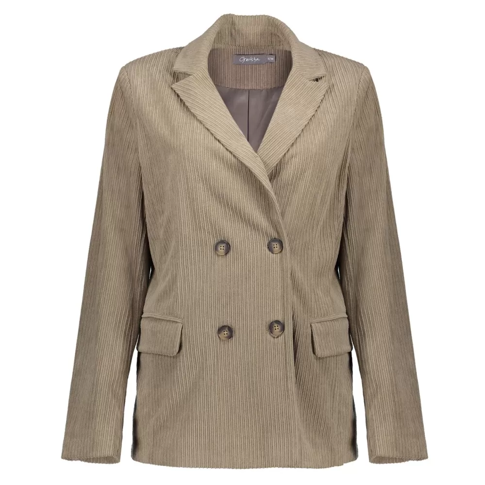 Geisha Fashion -Geisha Women Corduroy Double-Breasted Blazer 35513-10 Taupe