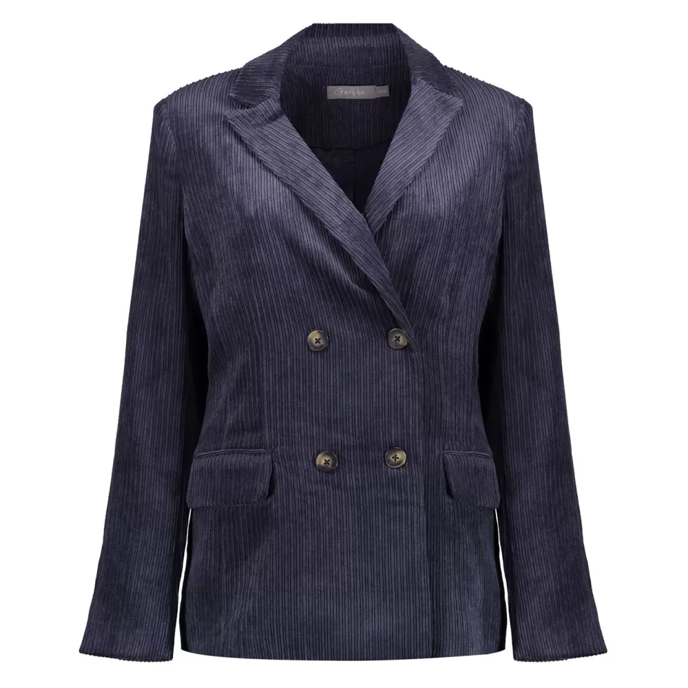 Geisha Fashion -Geisha Women Corduroy Double-Breasted Blazer 35513-10 Navy