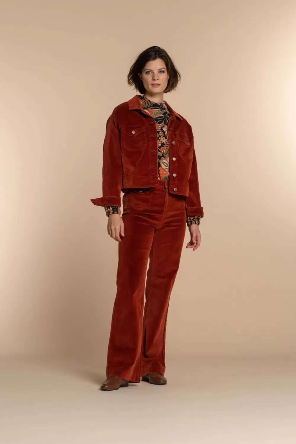 Geisha Fashion -Geisha Women Corduroy Jacket 35512-10 Cognac