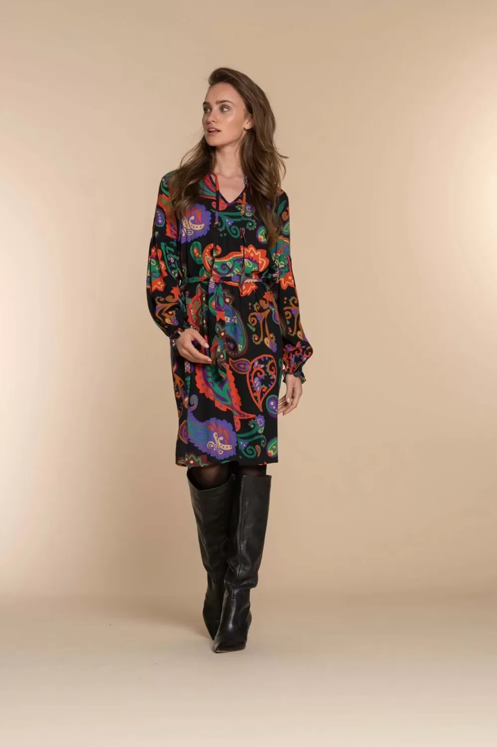 Geisha Fashion -Geisha Women Dress With Paisley Print 37627-20 Black