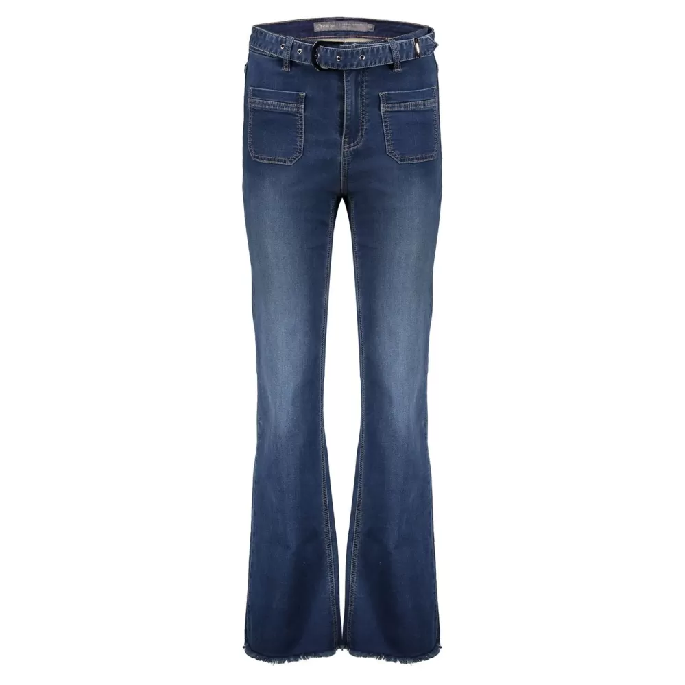 Geisha Fashion -Geisha Women Flared Jeans 31506-10 Blue Denim