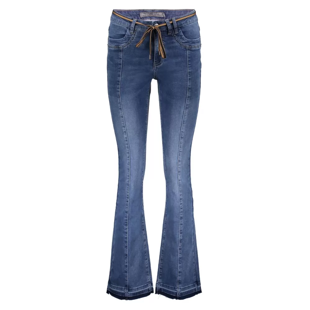 Geisha Fashion -Geisha Women Flared Jeans With Belt 31508-10 Stonewash Denim