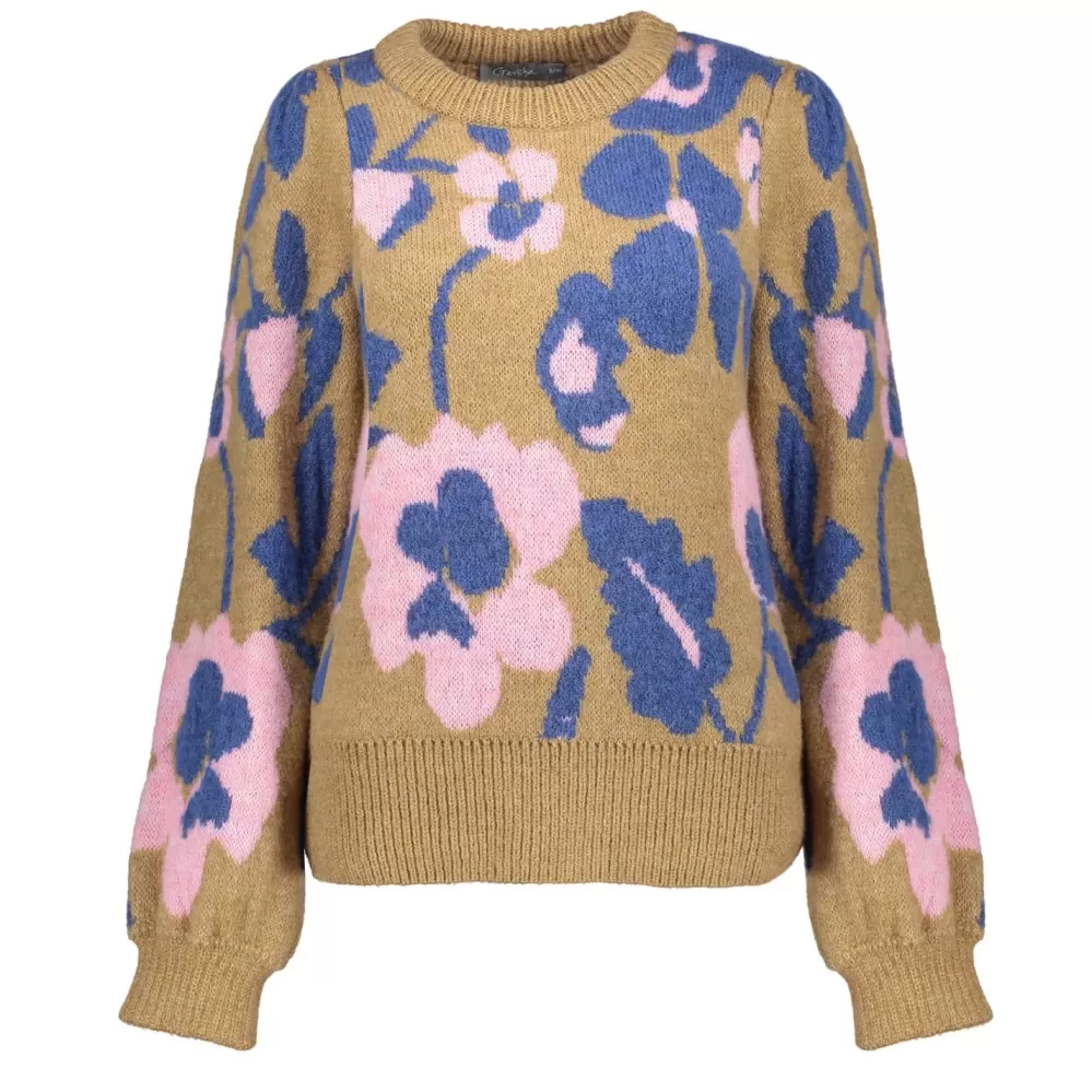 Geisha Fashion -Geisha Women Flower Print Pullover 34536-99 Light Sand