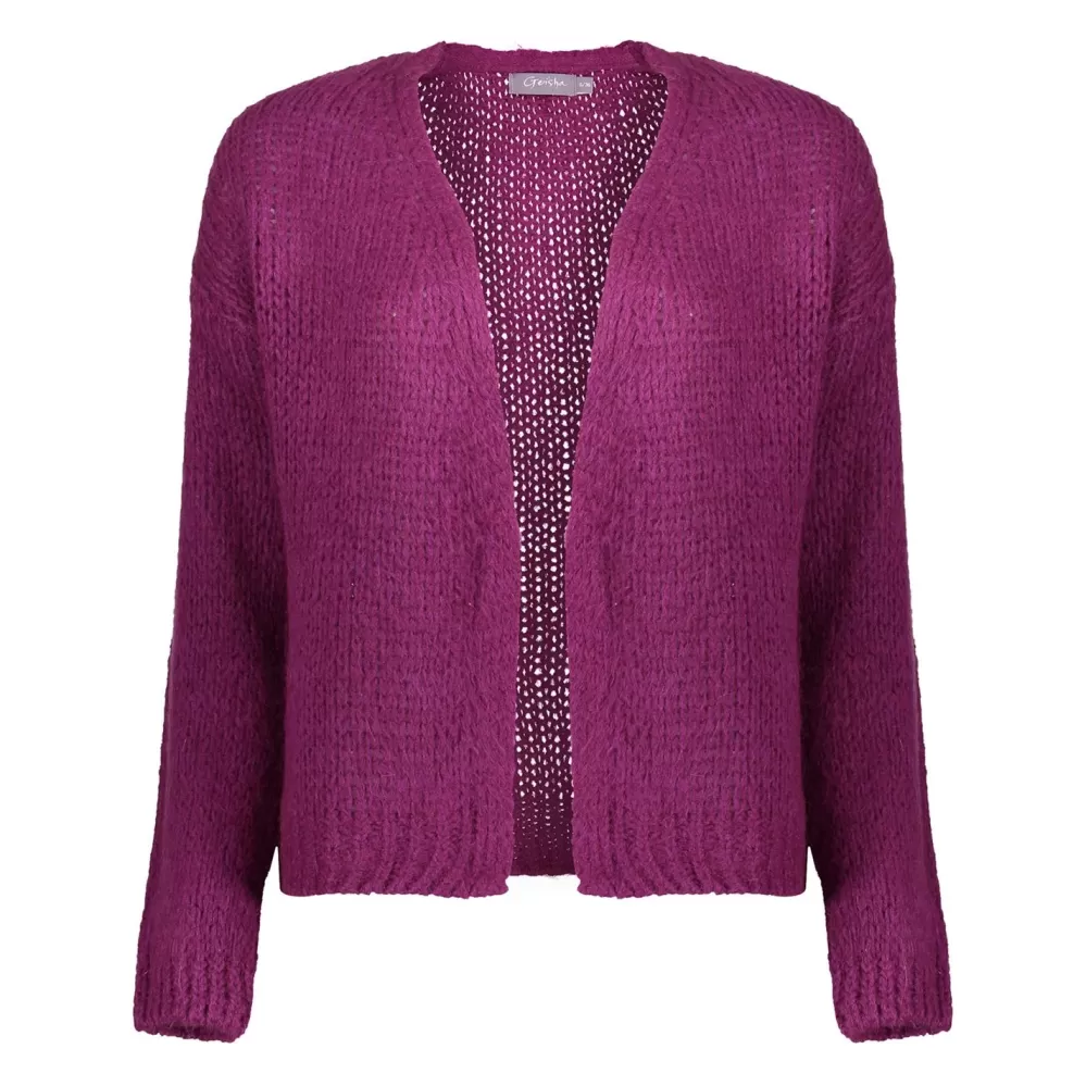 Geisha Fashion -Geisha Women Knitted Basic Cardigan 34577-70 Purple