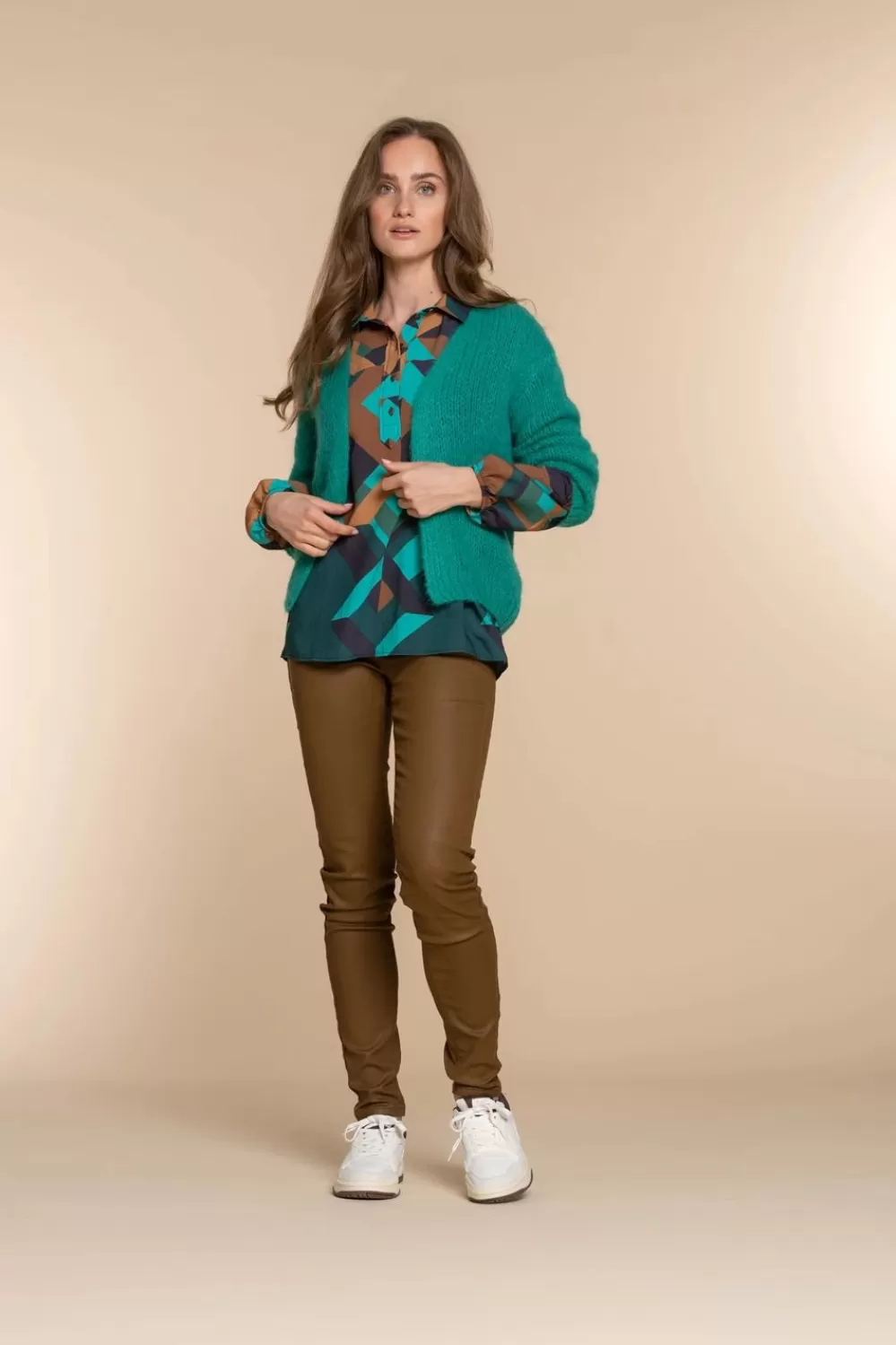 Geisha Fashion -Geisha Women Knitted Basic Cardigan 34577-70 Emerald