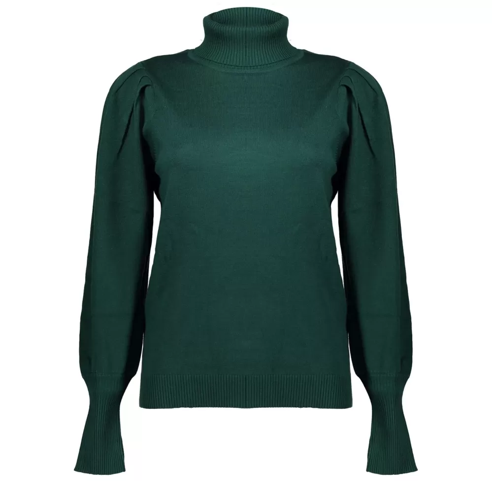 Geisha Fashion -Geisha Women Knitted Pullover With Puffed Sleeves 34587-14 Forest Green