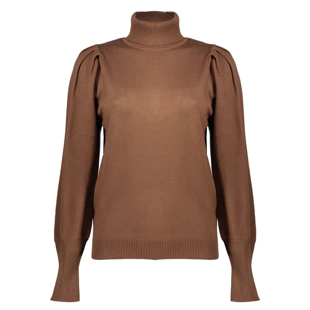 Geisha Fashion -Geisha Women Knitted Pullover With Puffed Sleeves 34587-14 Cognac