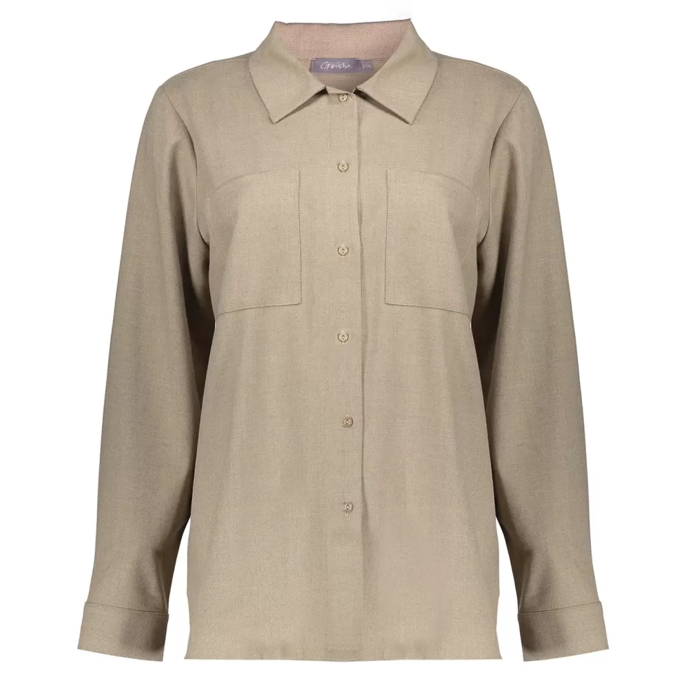 Geisha Fashion -Geisha Women Oversized Blouse 33686-20 Sand