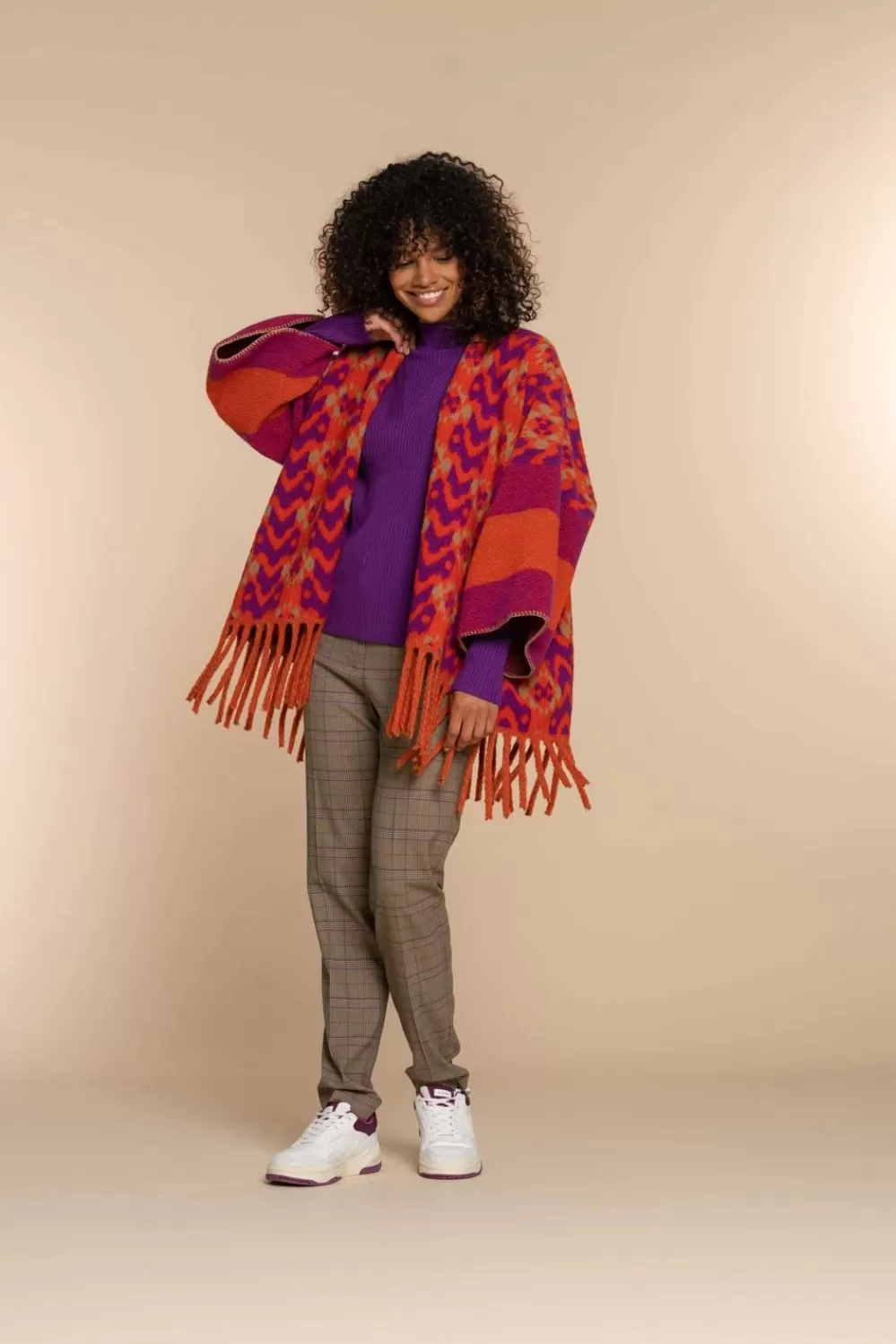 Geisha Fashion -Geisha Women Poncho With Print 34603-20 Purple