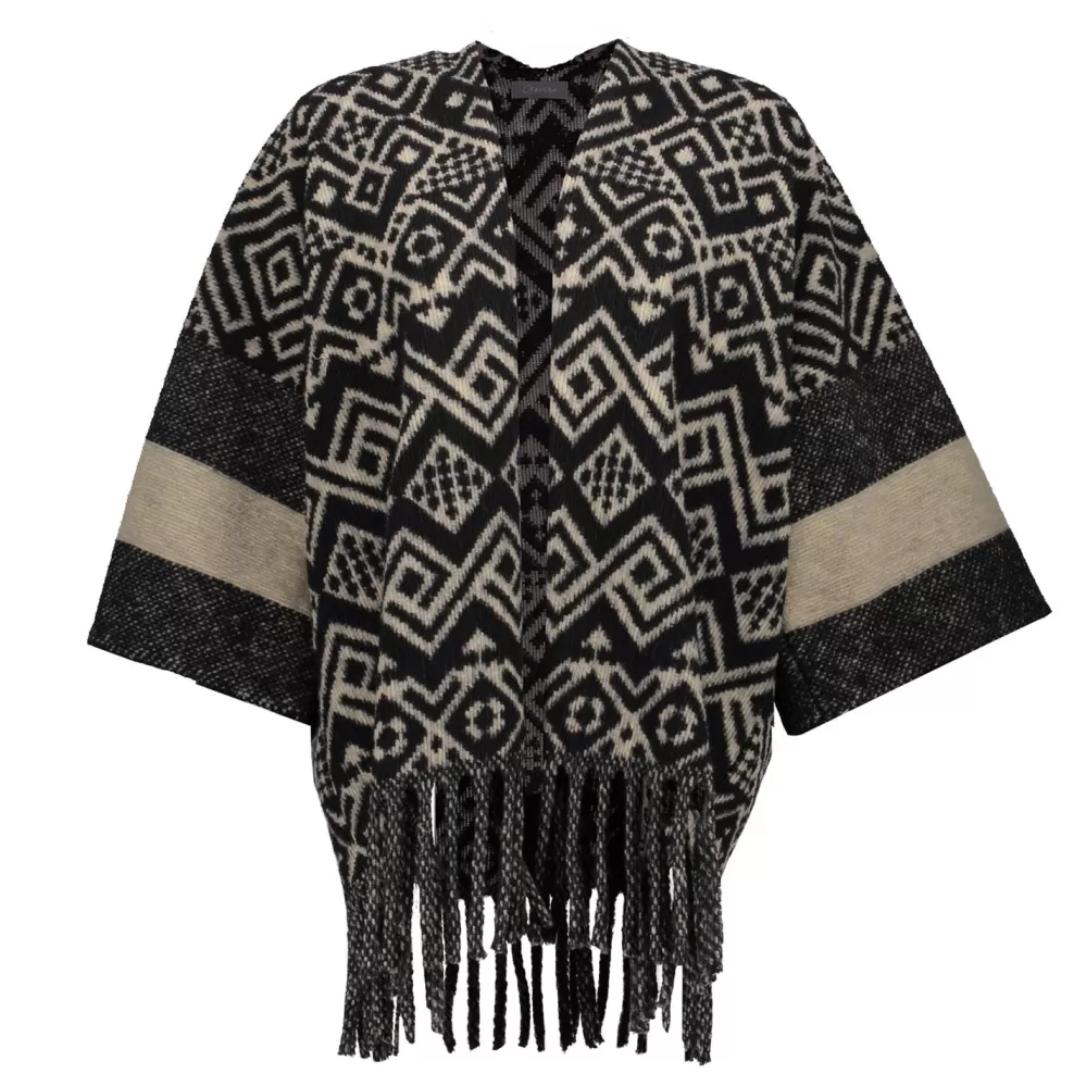 Geisha Fashion -Geisha Women Poncho With Print 34603-20 Black