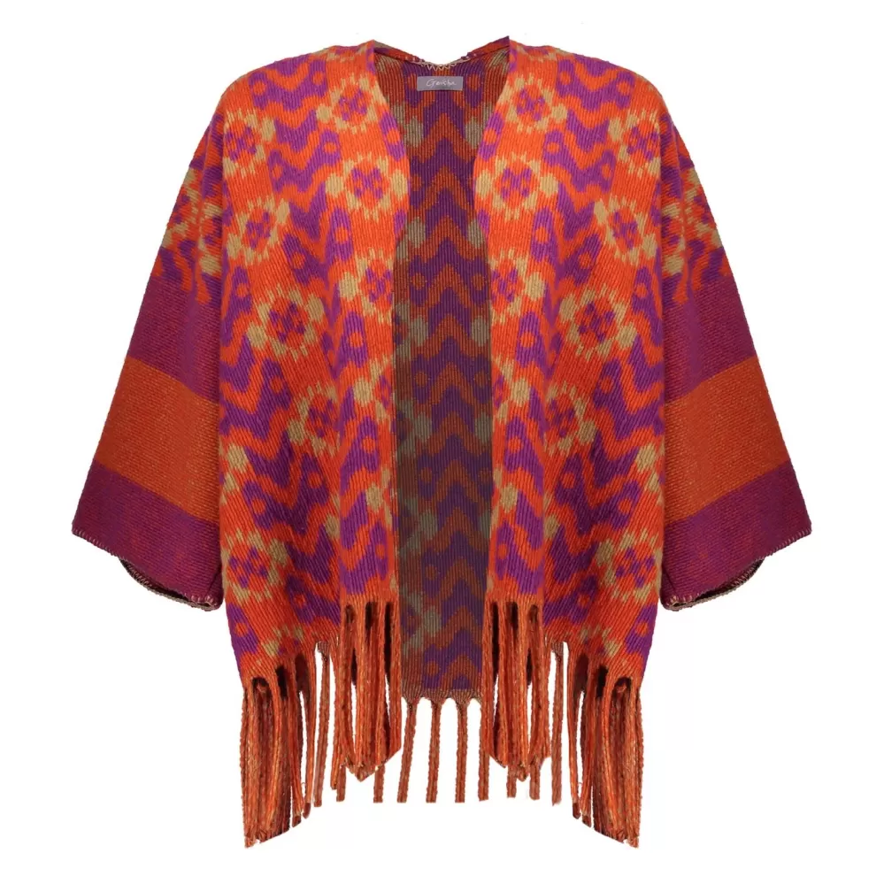 Geisha Fashion -Geisha Women Poncho With Print 34603-20 Purple